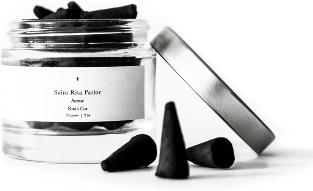 Saint Rita Parlor Scented Incense Cones – Luxury Cone Incense with Notes of Leather, Floral Musk & Tobacco, Handmade in the USA, Long-Lasting Burn, 25 Cones – Rita’s Fragrance