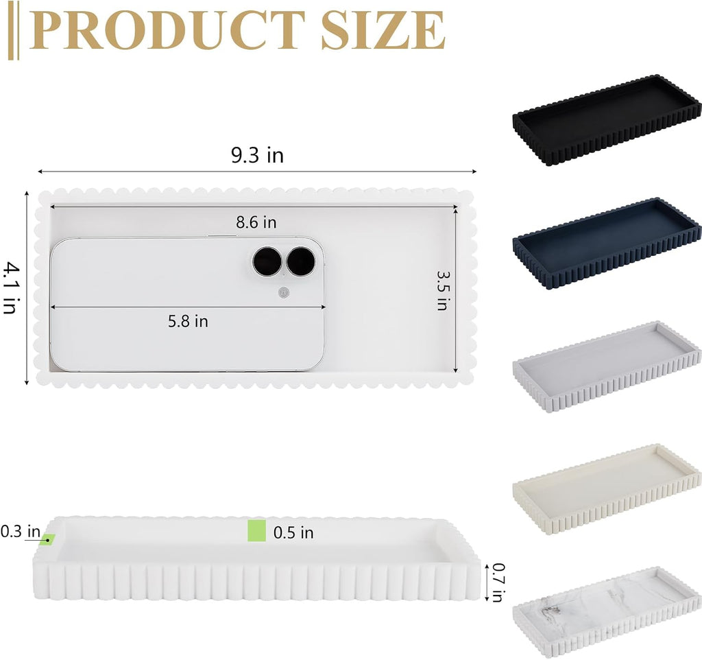 Silicone Bathroom Tray Small Vanity Tray Kitchen Counter Decor, White