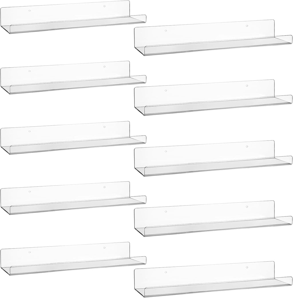 AMEITECH Clear Acrylic Wall Display Shelves 10 Pack, 15 Inch Acrylic Shelf Wall Organizer and Storage for Collectibles, Figure, Toy Cars, Perfume, Kids Bookshelf
