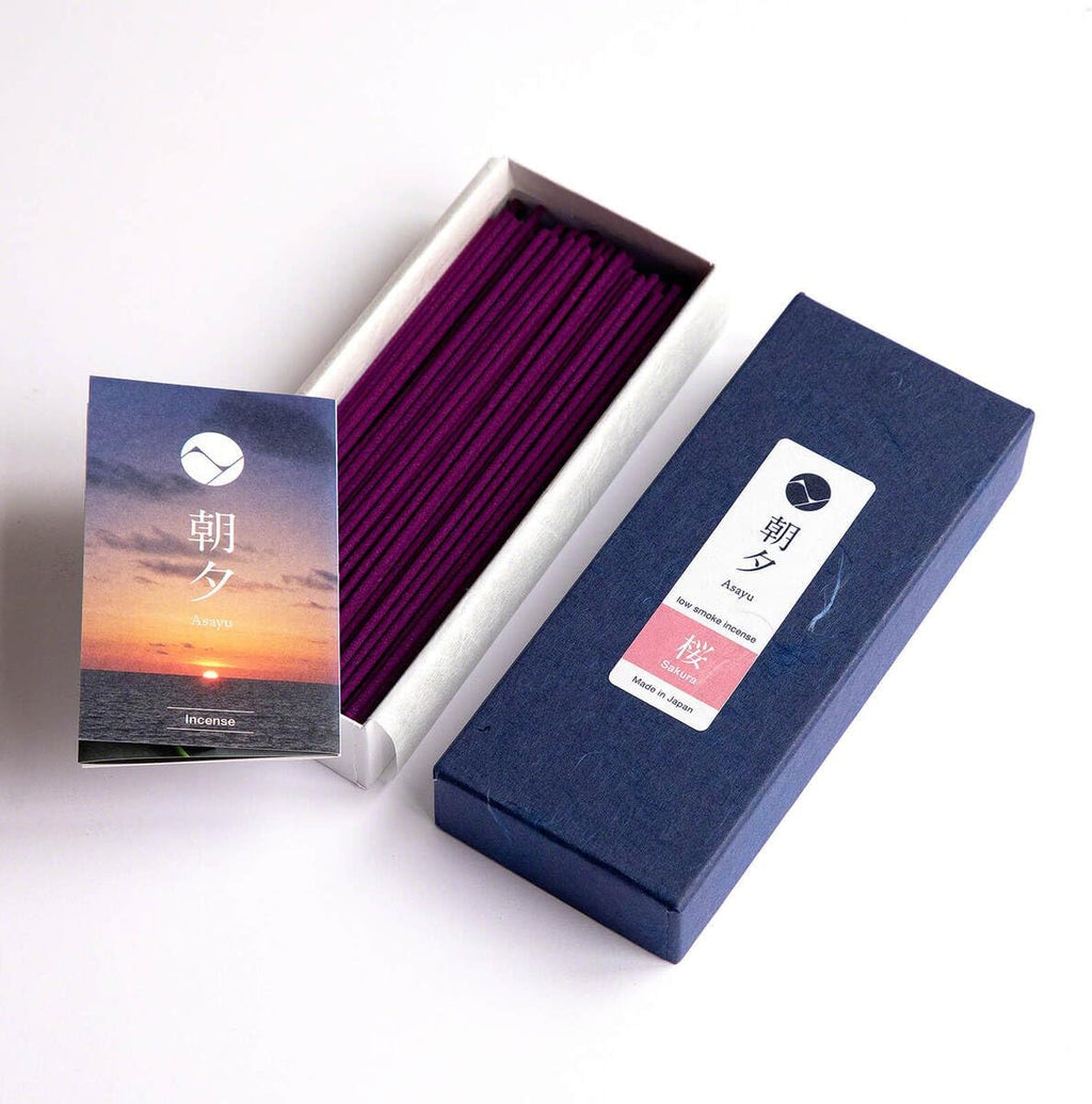 Asayu Japan Sakura Incense Gift Set with White Lotus Holder, Low Smoke