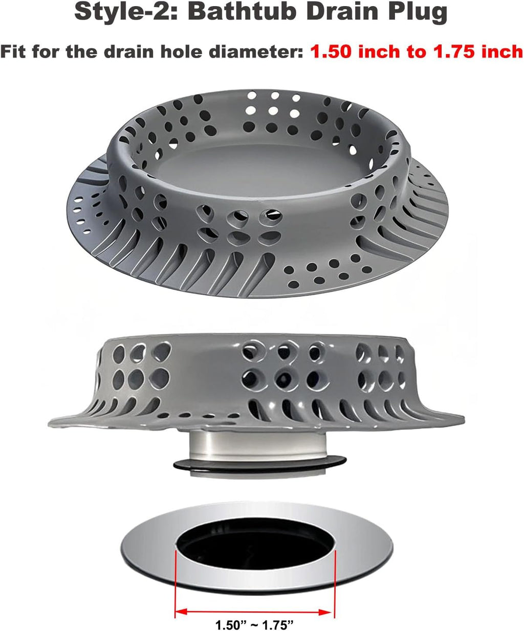 Seatery Bathtub Drain Hair Catcher with Drain Plug, Silicone Tub Drain Cover Strainer, Bathtub Drain Stopper, Drain Protector for Shower/Bathroom Sink, Heave-Duty & Stay in Place