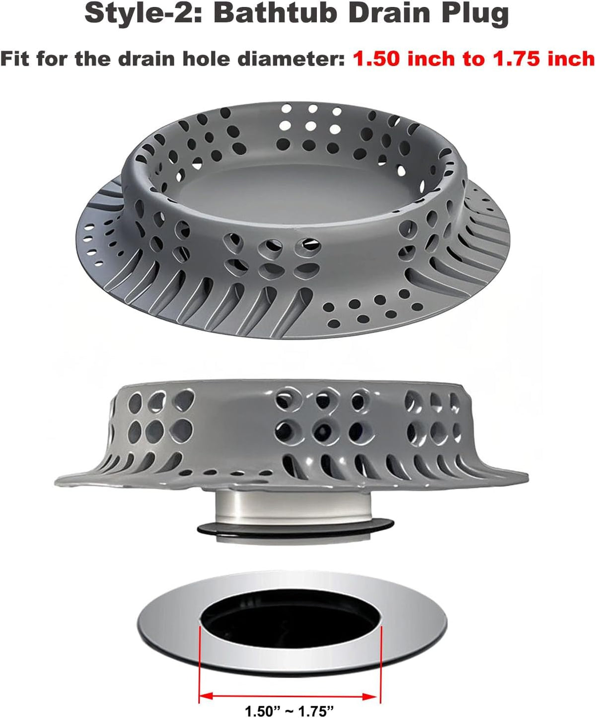 Seatery Bathtub Drain Hair Catcher with Drain Plug, Silicone Tub Drain Cover Strainer, Bathtub Drain Stopper, Drain Protector for Shower/Bathroom Sink, Heave-Duty & Stay in Place