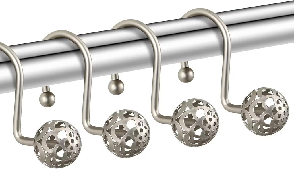 Gracelife 12Pcs Hollow Ball Shower Curtain Hooks Luxury Quality Rustproof Stainless Steel Shower Curtain Rings Hooks for Bathroom Rod (Nickel)