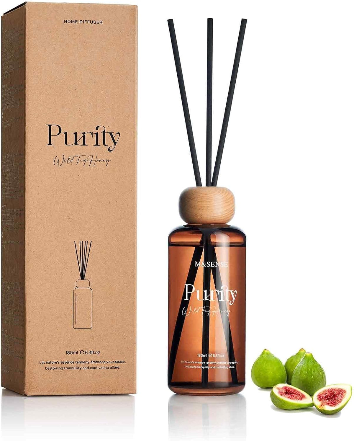 M&SENSE Reed Diffuser Set, Wild Fig Honey, 6.3 oz Natural Essential Oil