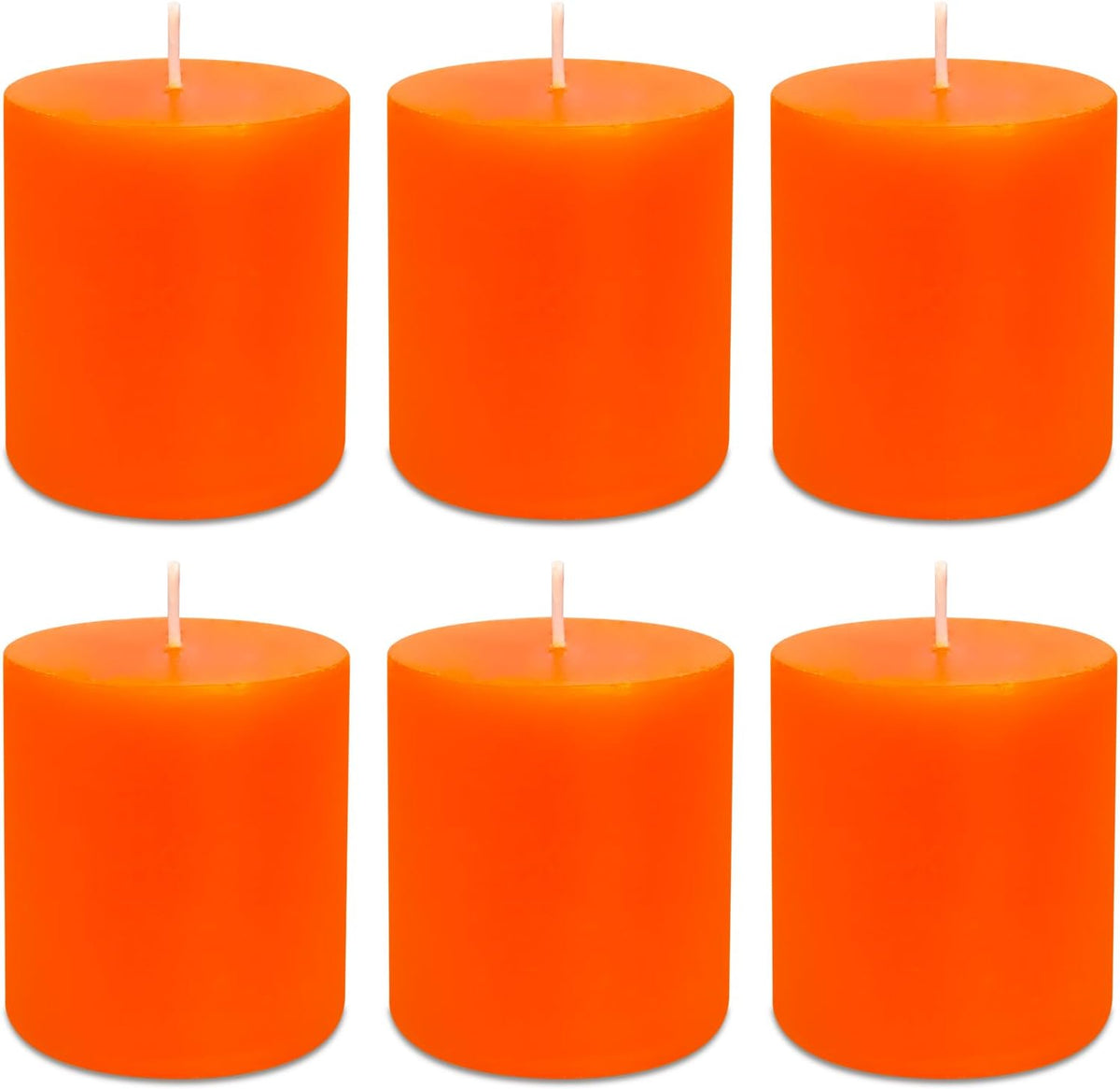 6 Pk Orange Pillar Candles 2.75x3.25 Unscented Smokeless Hand Poured