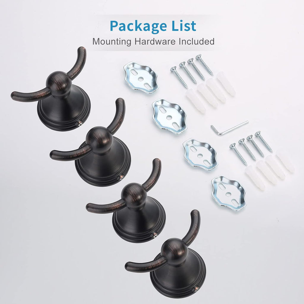 FILTA Bathroom Towel Hooks, Oil Rubbed Bronze Robe & Towel Hooks for Wall Mounted, Traditional Towel and Robe Hooks for Hanging Towels, Bath Towel Holder for Shower(4 Pack)