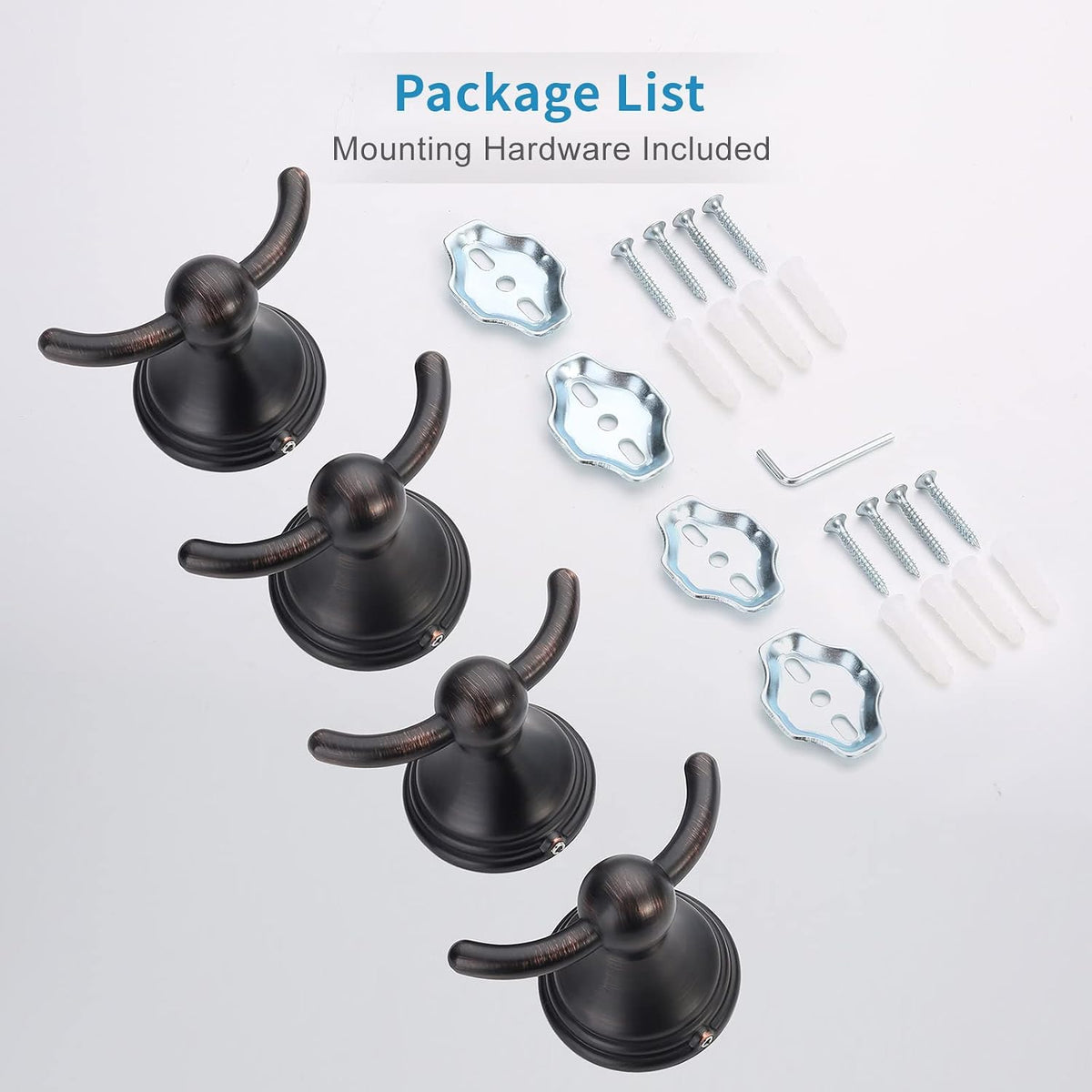 FILTA Bathroom Towel Hooks, Oil Rubbed Bronze Robe & Towel Hooks for Wall Mounted, Traditional Towel and Robe Hooks for Hanging Towels, Bath Towel Holder for Shower(4 Pack)