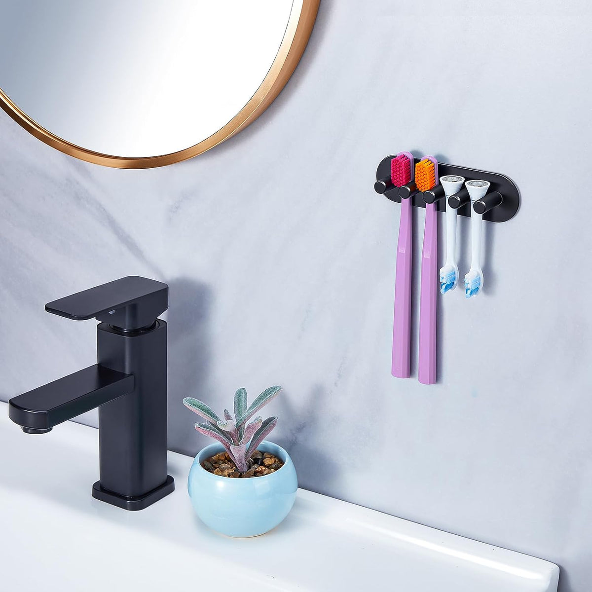 Electric Toothbrush Head Holder, Toothbrush Holders Wall Mounted, Adhesive Tooth Brush Head Holder Organiser, Electric Toothbrushs Holder, Shower Tooth Brushing Holder (Black, Large)