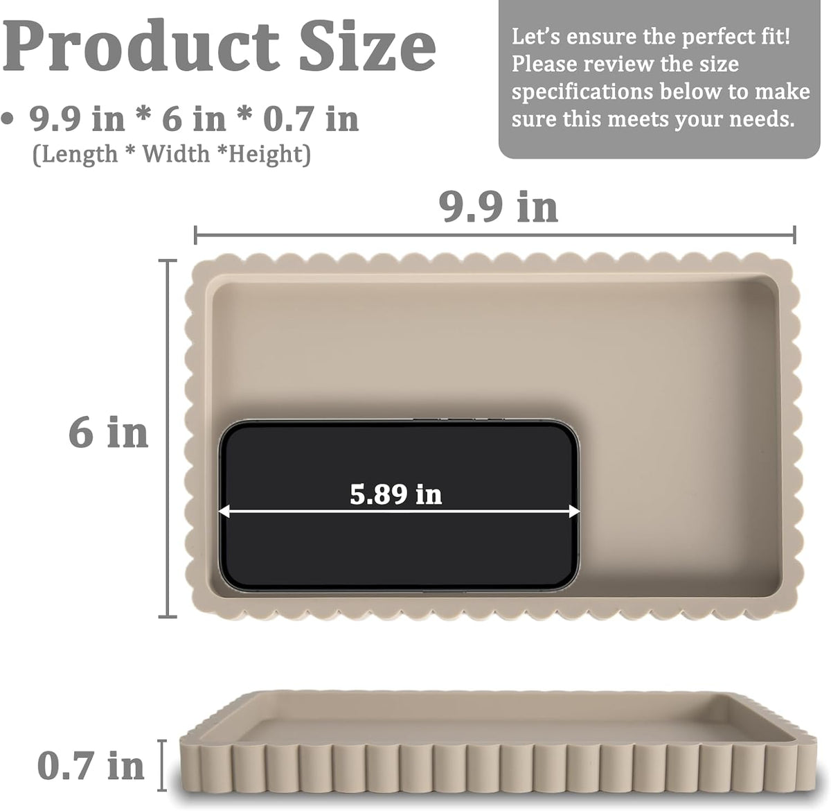 Silicone Bathroom Vanity Tray, Sink Caddy for Dish Soap Dispenser, Sponge Holder for Kitchen Sink, Rectangle Bathroom Countertop Organizer for Perfume, Jewelry, Candle (9.9” * 6”, Khaki)