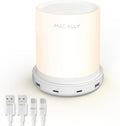 Macally Small Bedside Lamp with USB Ports (USB C + A) - Fast Charging Bedside Light and 3 Way Dimmable Touch Lamp for Nightstands - Great as a Night Light and Charger for Bedrooms