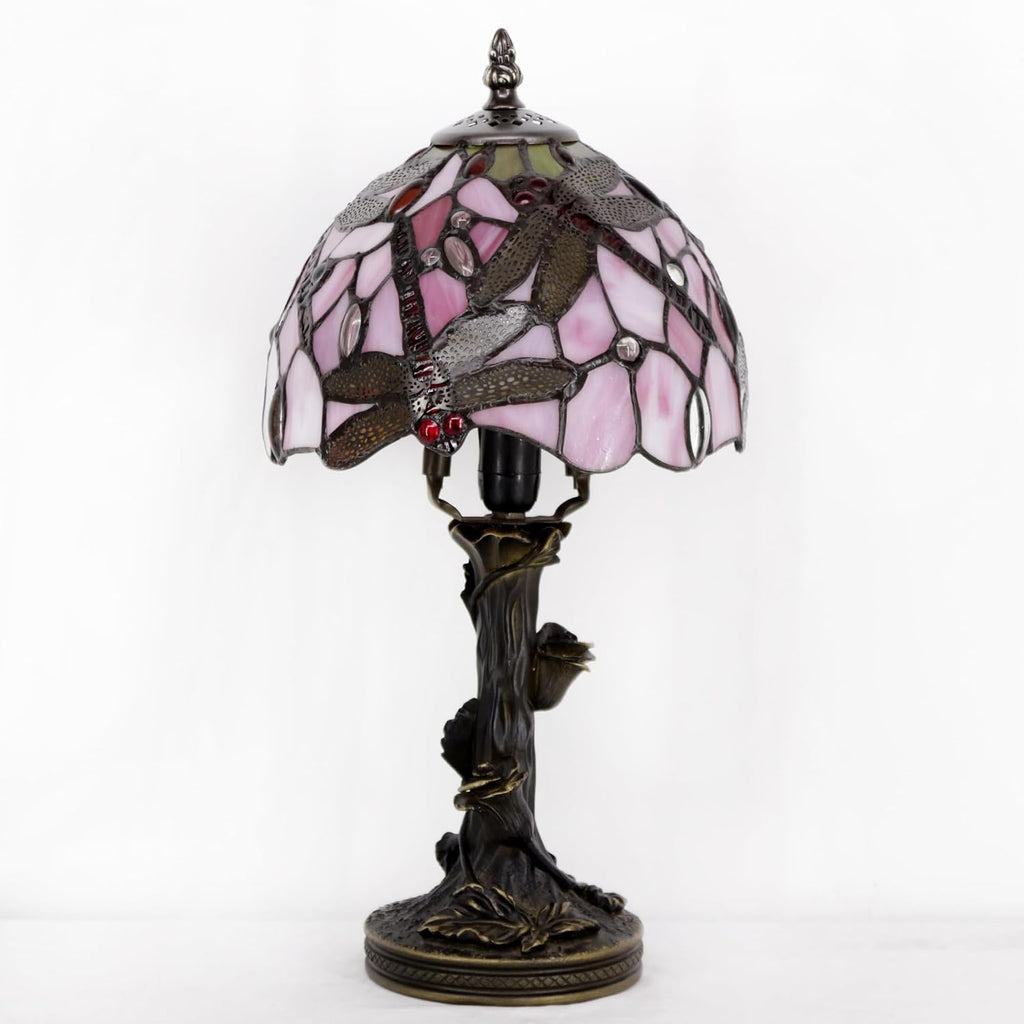 Small Tiffany Table Lamp Pink Dragonfly Style Stained Glass Desk Lamp