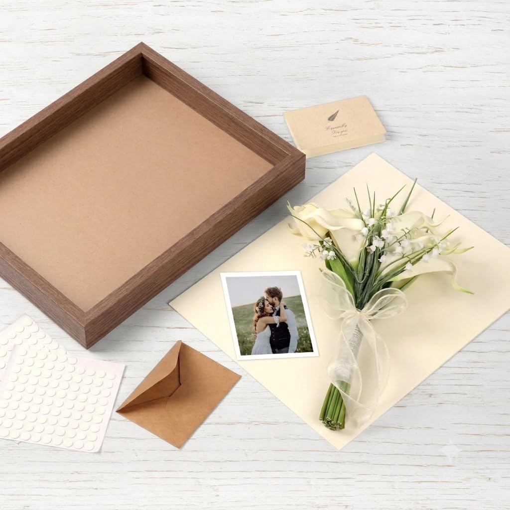 4 Pack 8x8 Shadow Box Frame-1.96" Deep Keepsake Box 3D Picture Frame/Walnut