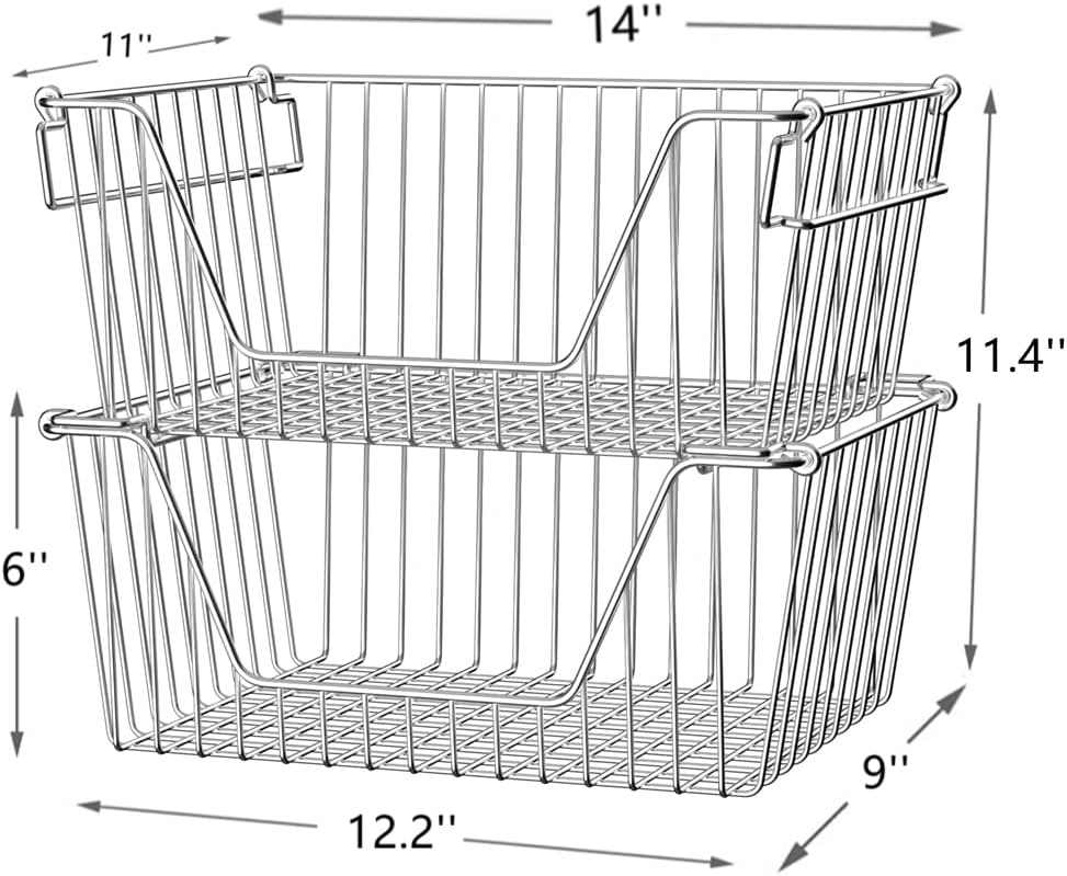 Slideep Stackable Storage Baskets Stainless Steel Cabinet Organizer Sturdy Metal Wire Pantry Freezer Bin for Pantry Home Bathroom Kitchen Organization 6 Packs