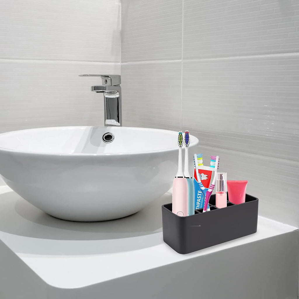 Toothbrush Holder for Bathrooms Toothpaste Holder Stand Bathroom Organizer for Toothbrush Makeup Brushes Holder (Black)