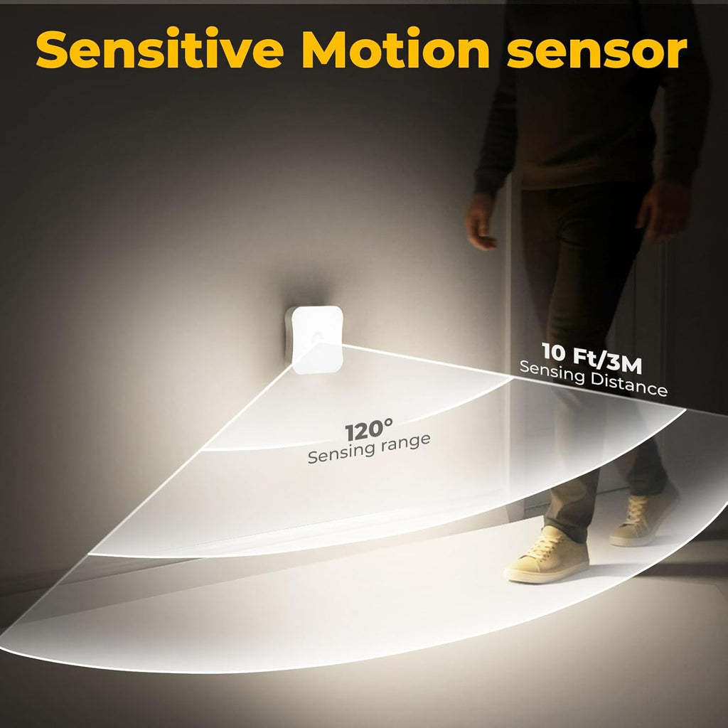 Rechargeable Motion Sensor Light Indoor Stair Lights Rechargeable Battery Night Light Stick On Magnetic Motion Lights for Stair, Step, Hallway, Closet, Cabinet, Bathroom, Cool White, 4 Pack