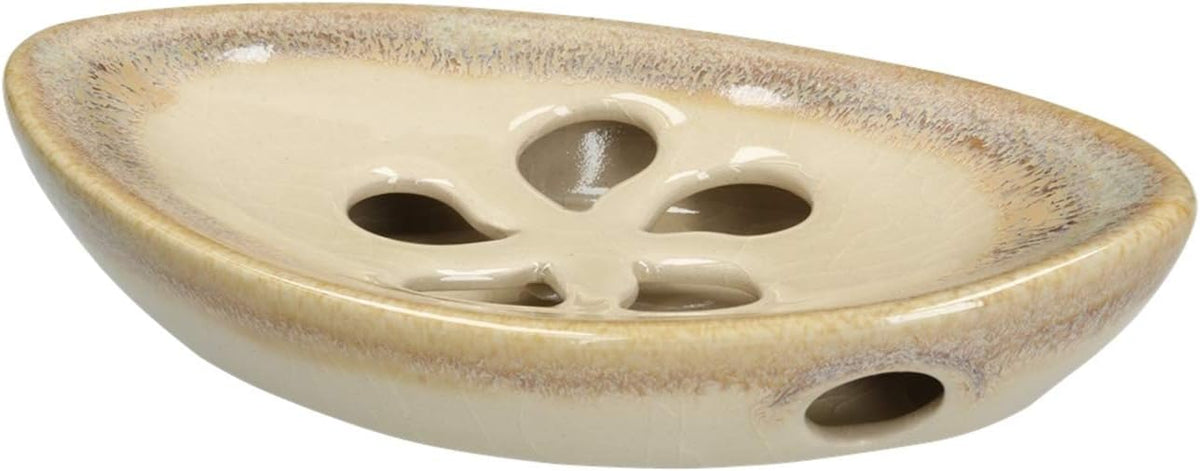 Ceramic Soap Dish with Self Draining Tray for Bar Soap, Bathroom, Kitchen (Ivory No.3)