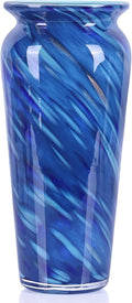 Blue Hand Blown Glass Vase – Tall Speckled Decorative Centerpiece in Murano Style for Dining Table, Coffee Table, Mantel, Entryway, or Bookshelf in Coastal or Modern Decor (Blue)