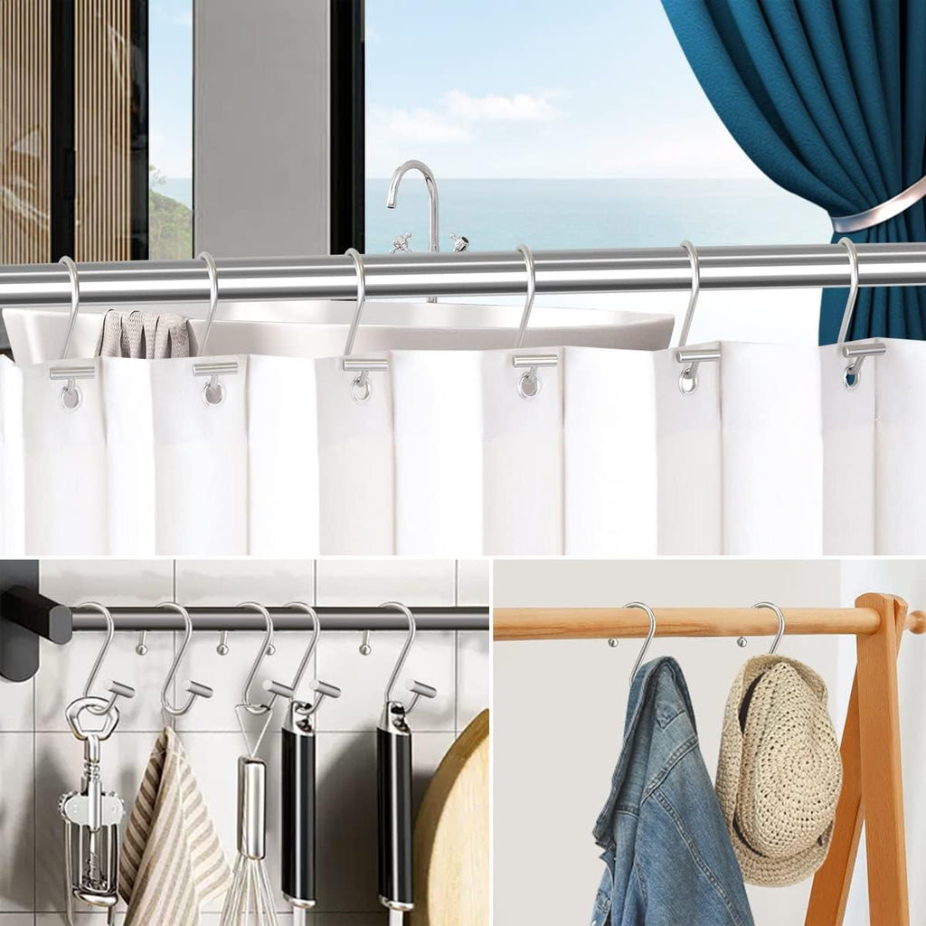 Gracelife Shower Curtain Hooks,Set of 12 Rust Resistant Metal Shower Curtain Rings for Bathroom,T-Bar Decorative Hooks Hangers for Shower Rod (Nickel)
