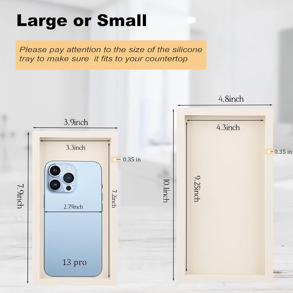 Silicone Bathroom Vanity Tray Dish Soap Holder Sink Organizer, Beige