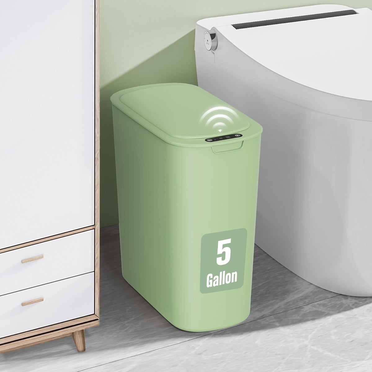 Cesun 5 Gallon Automatic Bathroom Trash Can with Lid, Green, Touchless
