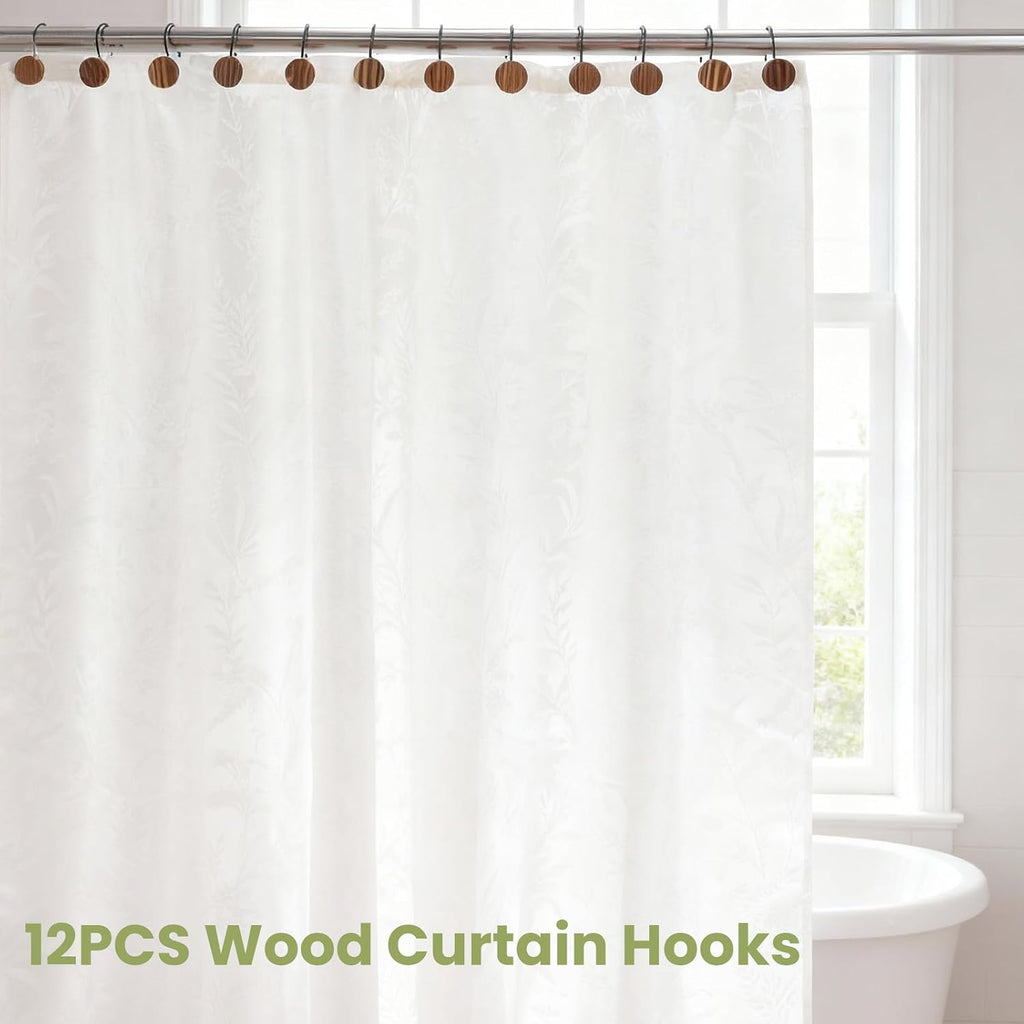 Wood Shower Curtain Hooks Rust Proof, Boho Shower Curtain Hooks Decorative, 24 Pack Shower Hooks for Shower Curtain, Shower Curtain Hangers Hooks (Brown,24)