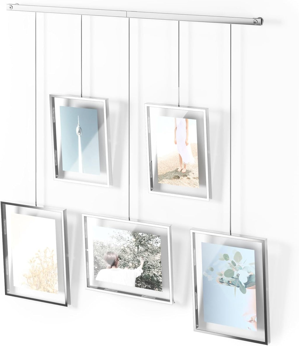 Umbra Exhibit Picture Frame Set, Adjustable Wall Mount, Set of 5, Chrome