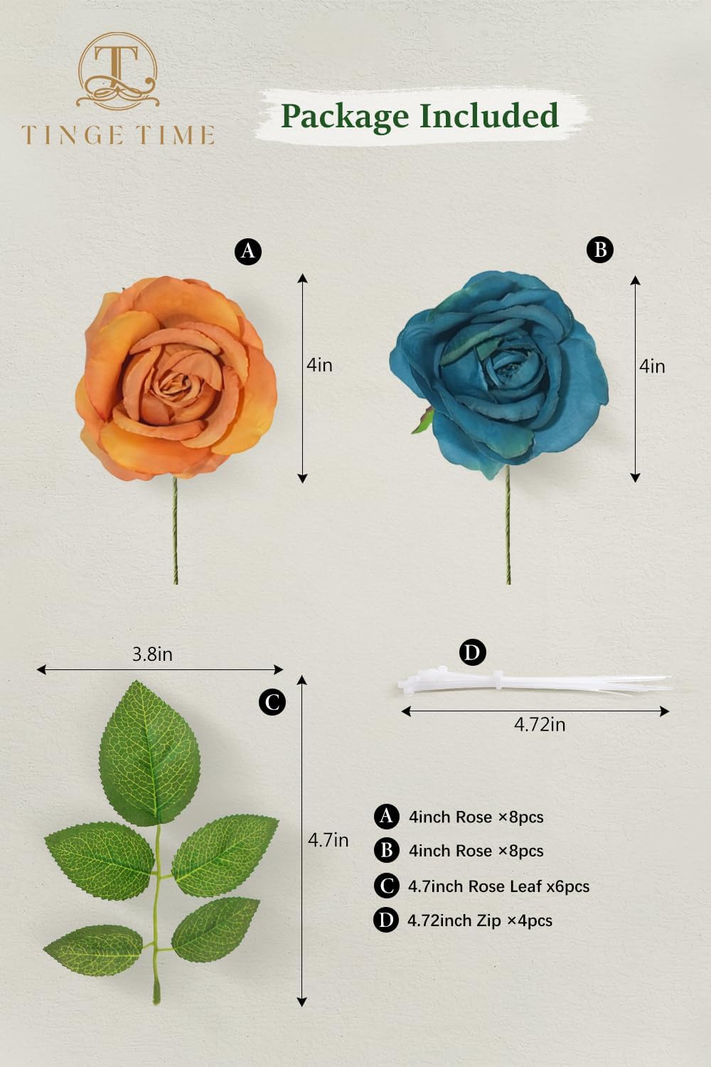 TINGE TIME Artificial Flowers Fall Flowers Combo Box Set, 16PCS Fake Rose Silk Flower w/Stem for DIY Wedding Bouquets Centerpieces Baby Shower Party Home Spring Decoration (Burnt Orange & Dark Teal)