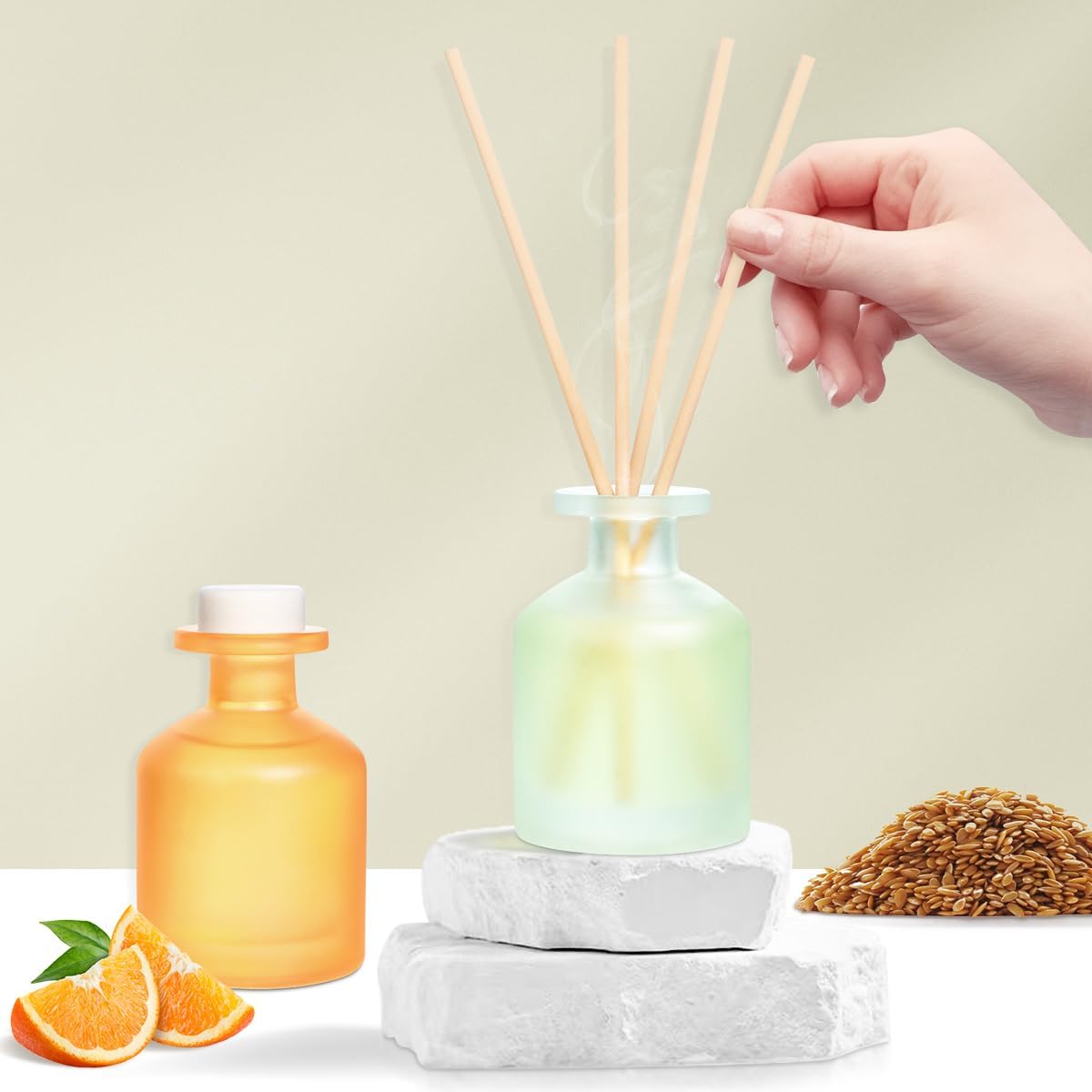 Reed Diffuser - Citrus&Linen 3.38oz (100ml) 2 Pack Essential Oil Reed Diffuser Set with 8 Sticks, Long Lasting Fragrance for Home, Bathroom, Bedroom, Room, Decor