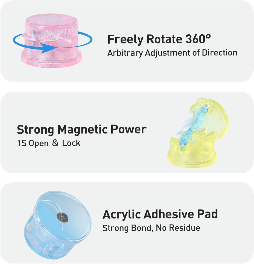 AGPTEK 8 Pack Magnetic Cable Clips, 360° Rotatable Cord Holder, Colorful