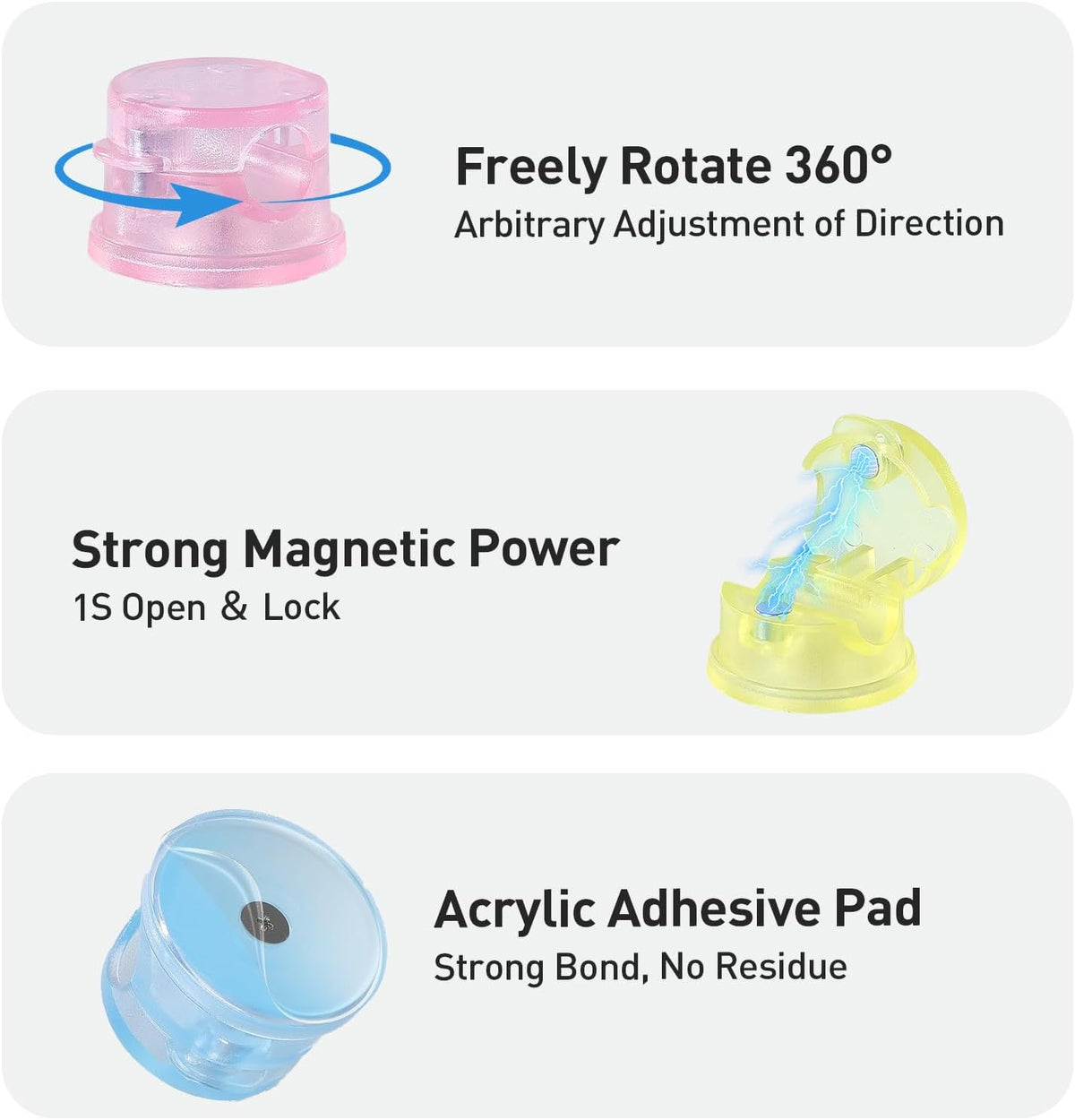AGPTEK 8 Pack Magnetic Cable Clips, 360° Rotatable Cord Holder, Colorful