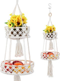 Zerodeko Plant Stand Hanging Fruit Basket 2 Tier Over The Door Organizer Woven Cotton Rope Wall Hanging Basket Magazine Racks Macrame Fruit Hammock for Organizing Storage Bohemia Decor Boho Decor