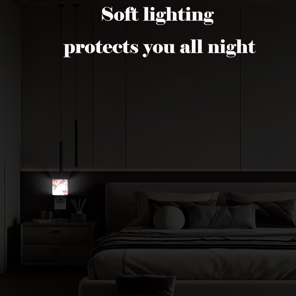 Cherry Blossoms Night Light,Spring Flower Plug Into Wall Decor for Stairway,Hallway,Kitchen,Dusk to Dawn Sensor Nightlights for Boys/Girls/Women/Men Room Gifts