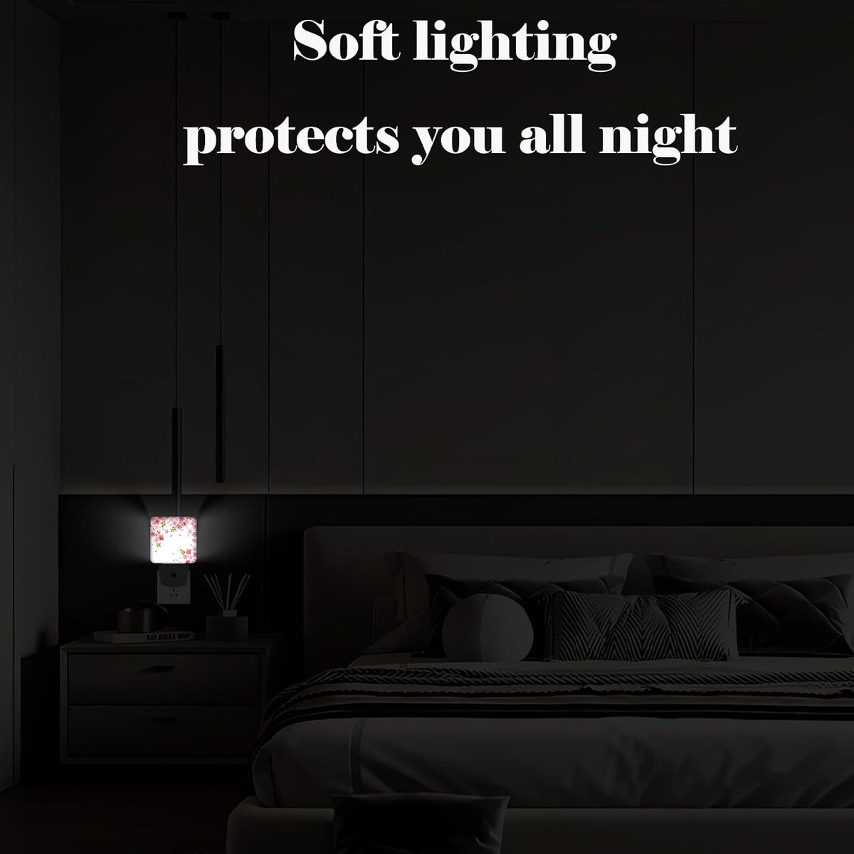 Cherry Blossoms Night Light,Spring Flower Plug Into Wall Decor for Stairway,Hallway,Kitchen,Dusk to Dawn Sensor Nightlights for Boys/Girls/Women/Men Room Gifts