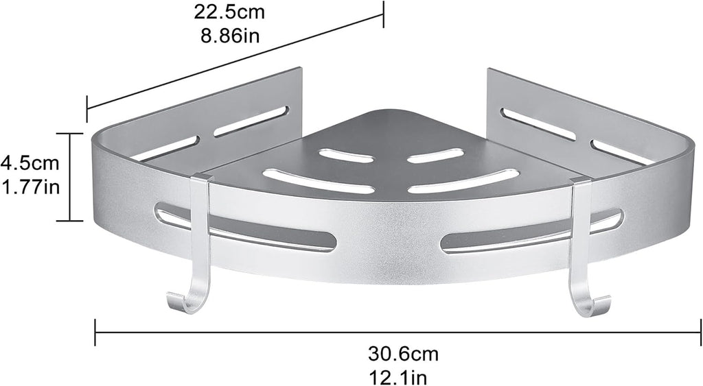 WPT Corner Shower Caddy, 2 Pack Adhesive Shower Corner Shelf, Shower Organizer Storage Wall Mounted No Drilling for Bathroom and Kitchen, Silver