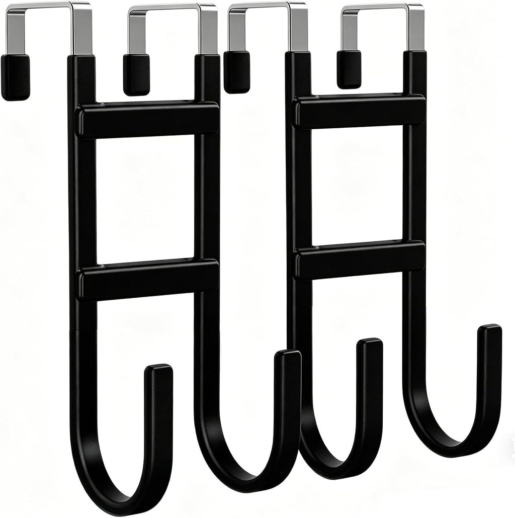 Over the Door Hooks, 2-Pack Scratch-Resistant Over the Door Hanger with Rubber for Hanging Towels, bags, Coats and Keys, Suitable for Most interior doors such as in bathroom, bedroom, and kitchen
