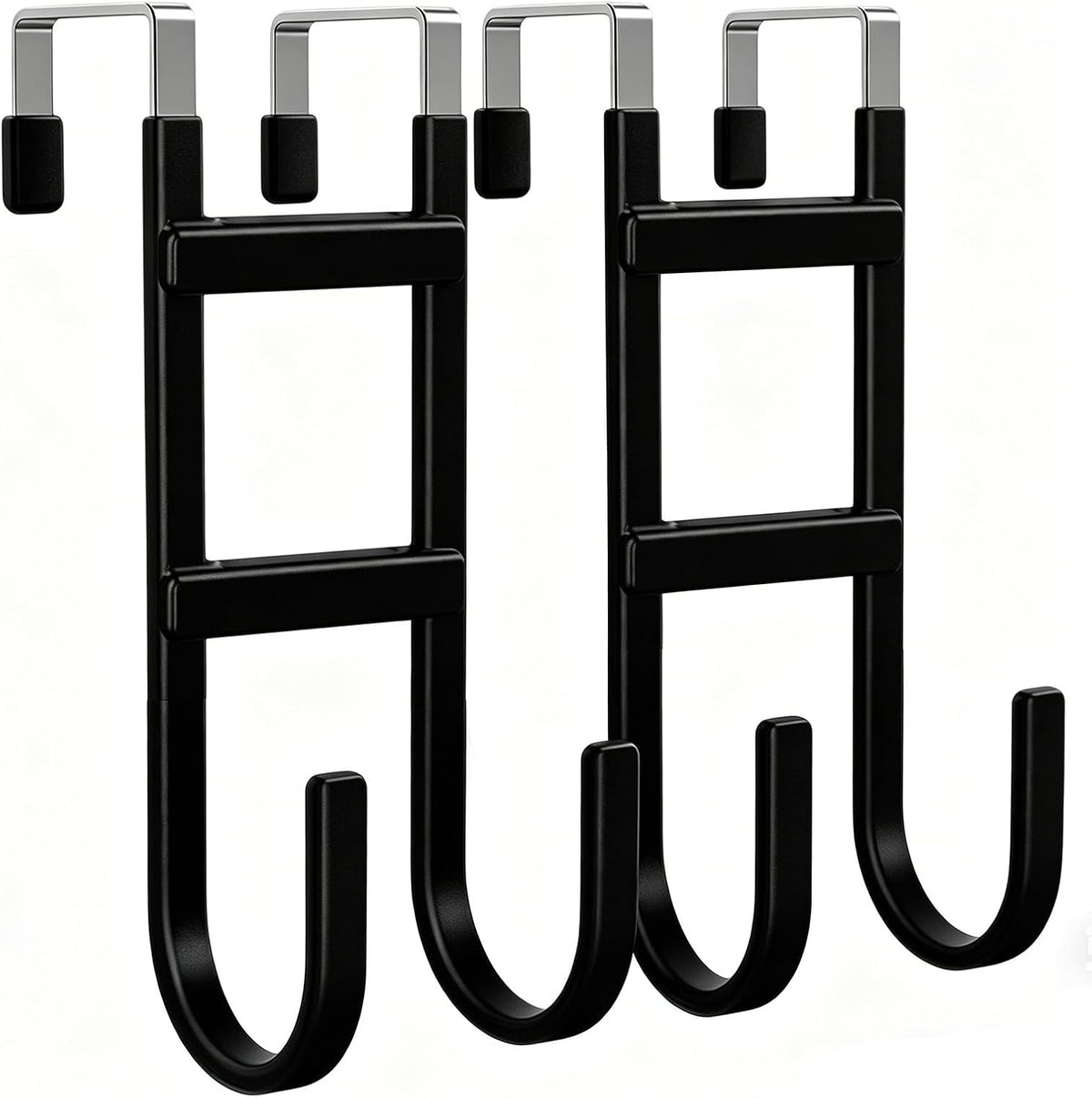 Over the Door Hooks, 2-Pack Scratch-Resistant Over the Door Hanger with Rubber for Hanging Towels, bags, Coats and Keys, Suitable for Most interior doors such as in bathroom, bedroom, and kitchen