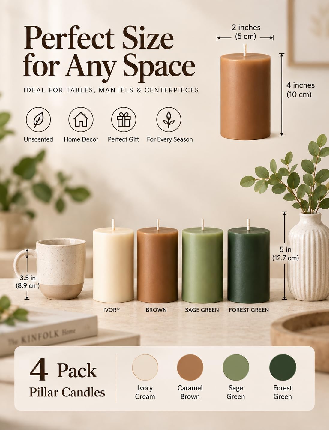 2×4 Inch Earthy Botanicals Pillar Candle for Home Decor Relaxation