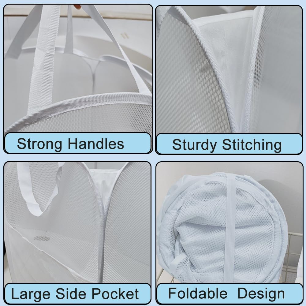 Pack of 2 Mesh Pop Up Laundry Hamper, Foldable Cruise Laundry Basket