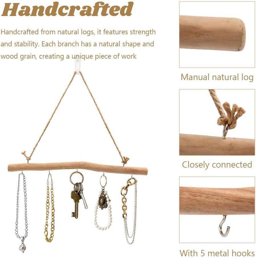 Drift Wood Branches Wall Decor with 5 Hooks,2Pcs 15.7" Driftwood for Crafts