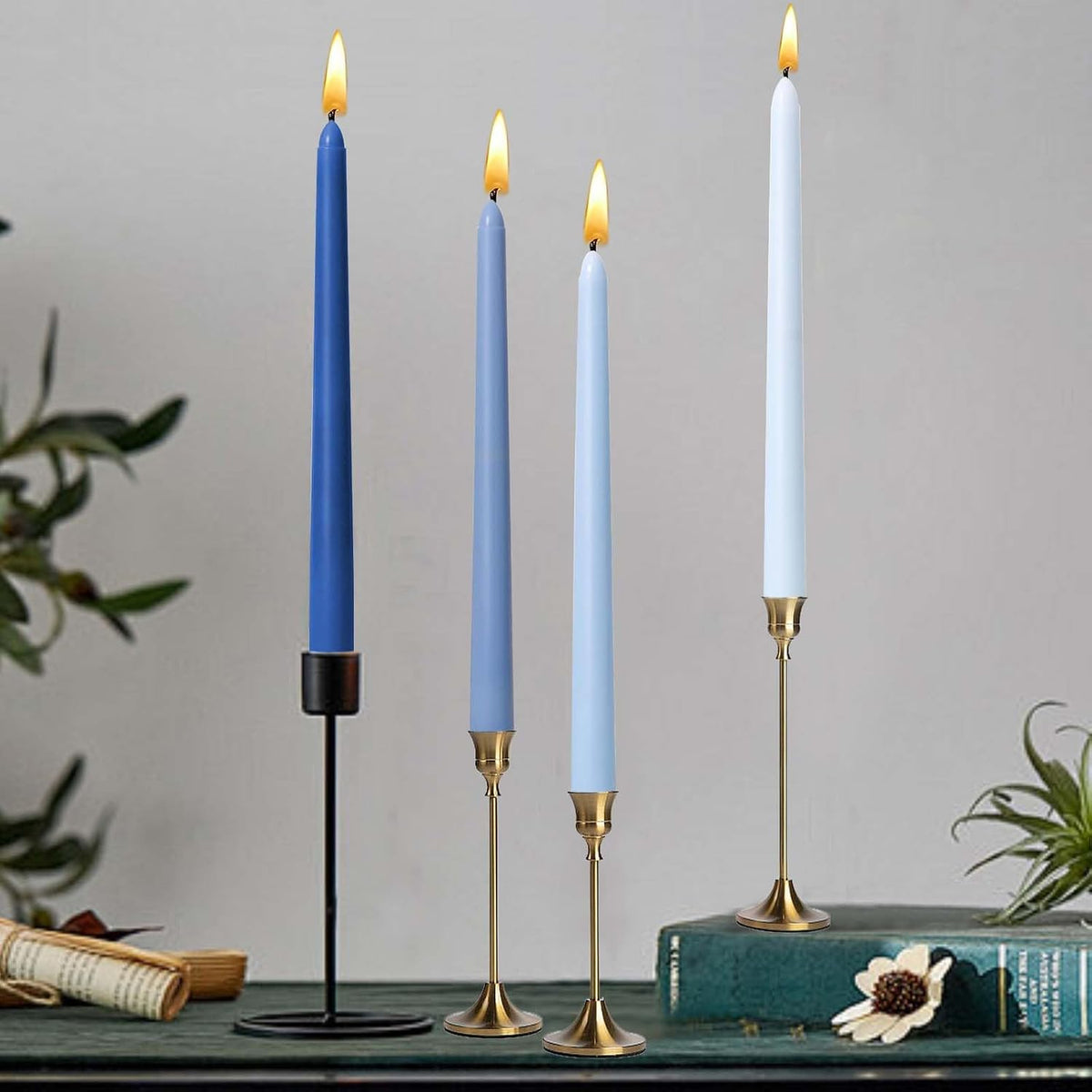 10in Gradient Taper Candles Set of 4 Pack Tapered Candle, Tall Candlesticks,for Dinner Party Wedding, Home Decor,Kitchen Decors,Christmas,Halloween (Blue Gradient, 10 inch)