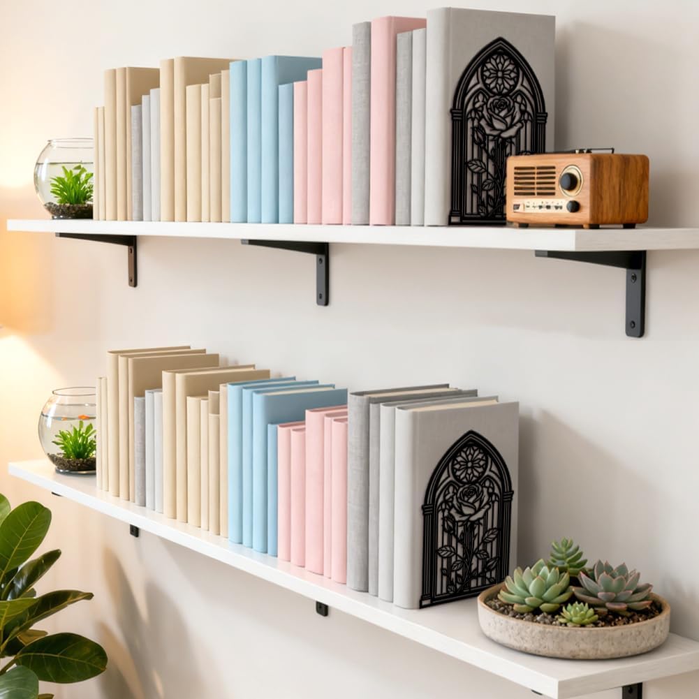 Peacoblue 4.7"x3.5"x7.1" Metal Bookends, Heavy Duty Book Ends for Shelves