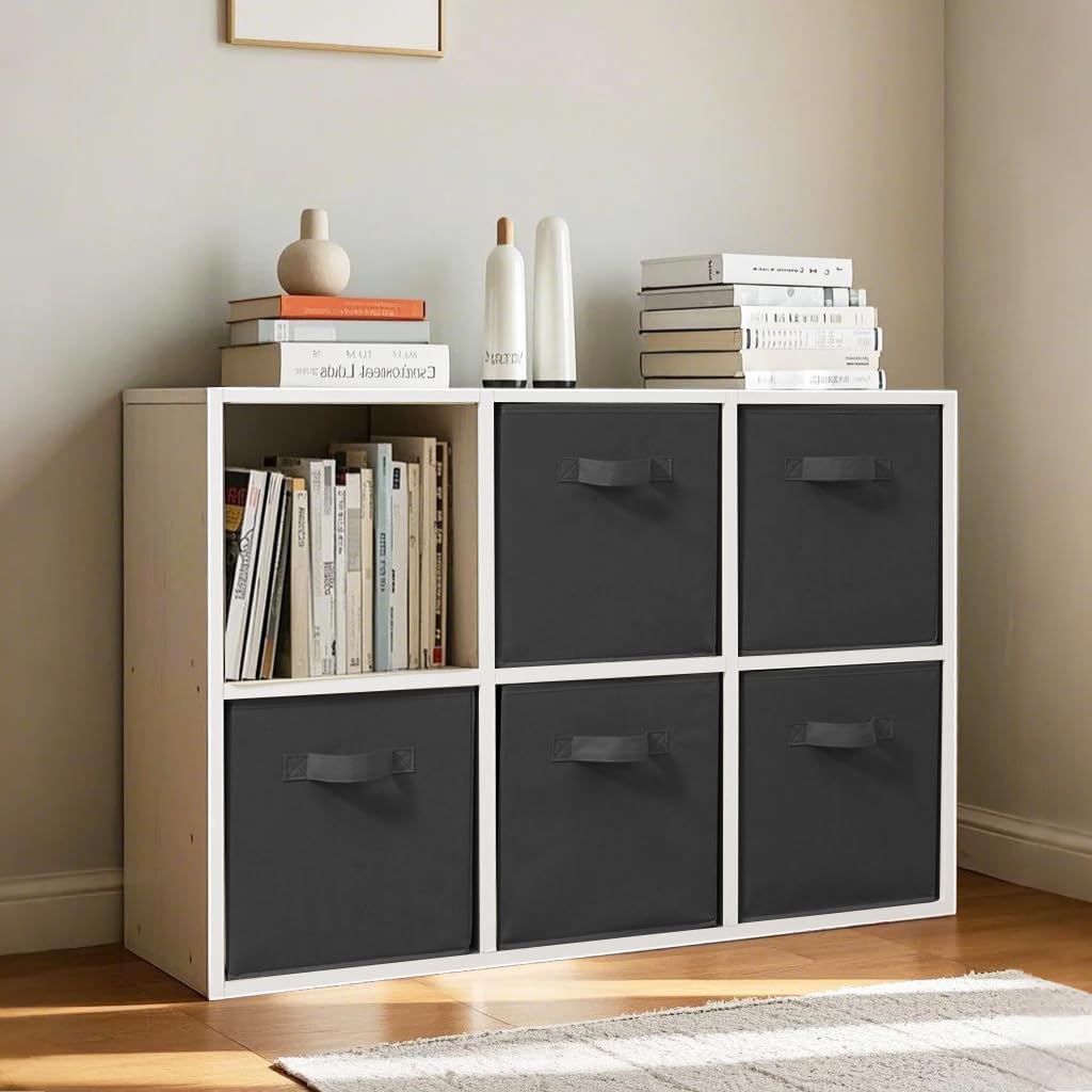 Easi 11 inch Cube Storage Bins, 4 Storage Cube Organizer, Collapsible Fabric storage cubes with Handles, Closet Storage Basket For Organization, Shelf Basket For Shelves Clothes Books, Black