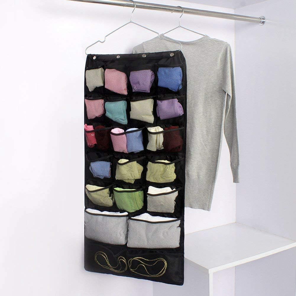 Oxford Hanging Closet Organizer for Underwear, Stocking, Bra and Sock, Dual-Sided Space Saving Storage Holder with 42 Pockets