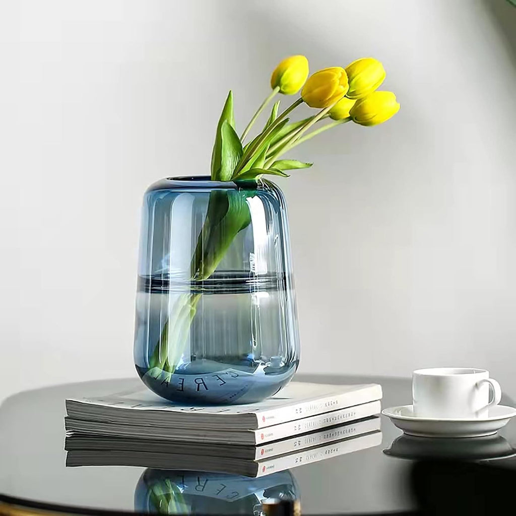 Modern Minimalist vase, Crystal Glass vase, Flower vase, Dried Flower vase(Blue)