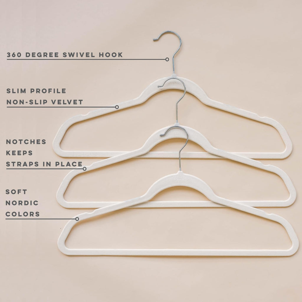 3 Sprouts Adult Velvet Hangers, Non Slip Felt Hanger Set, Cream, 30 Pack