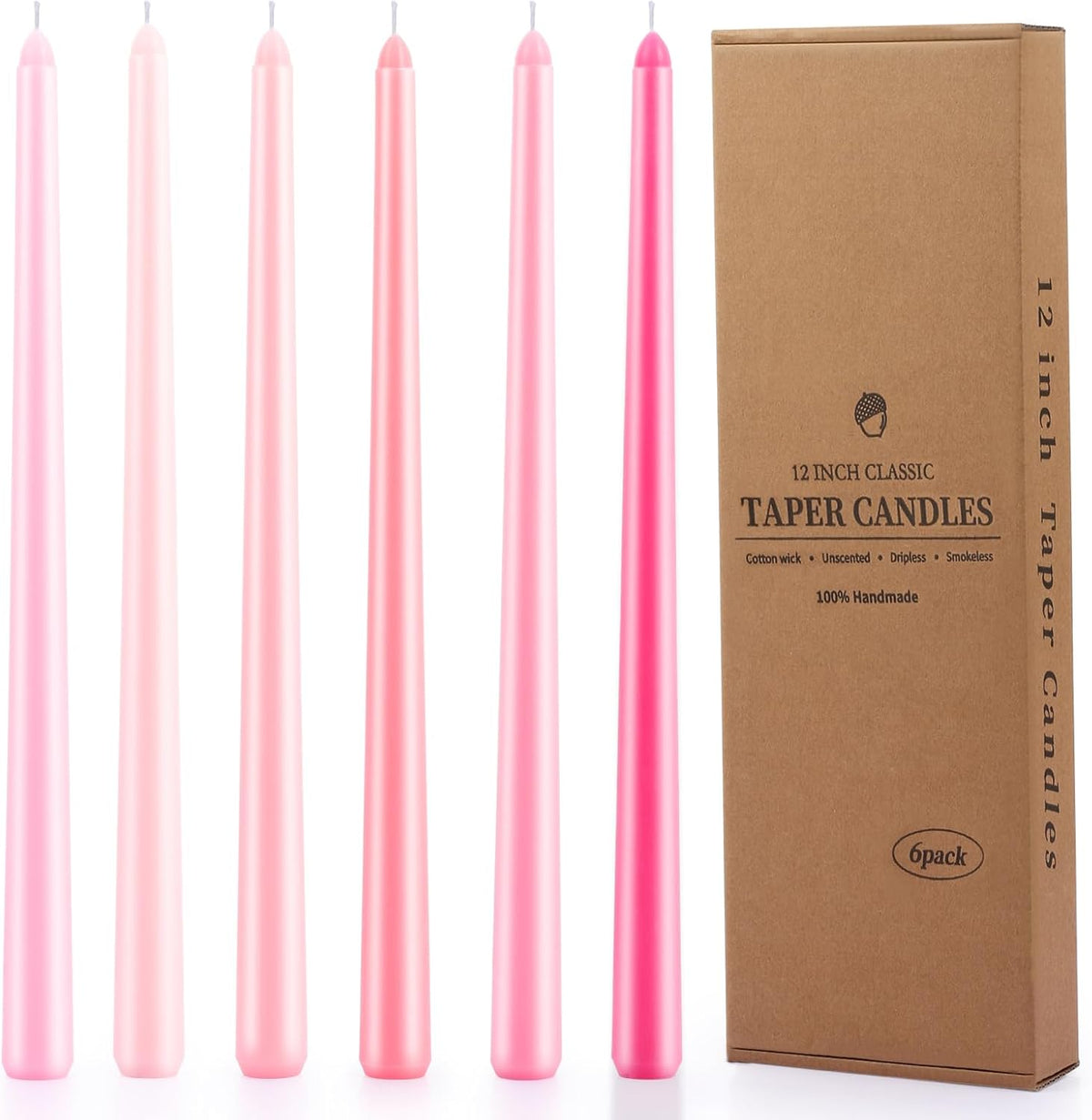 12 Inch Taper Candles Set of 6 Unscented Long Burning Smokeless Long Tall Tapered Candles for Candlesticks Sticks Wedding Home Christmas Decor Dinner
