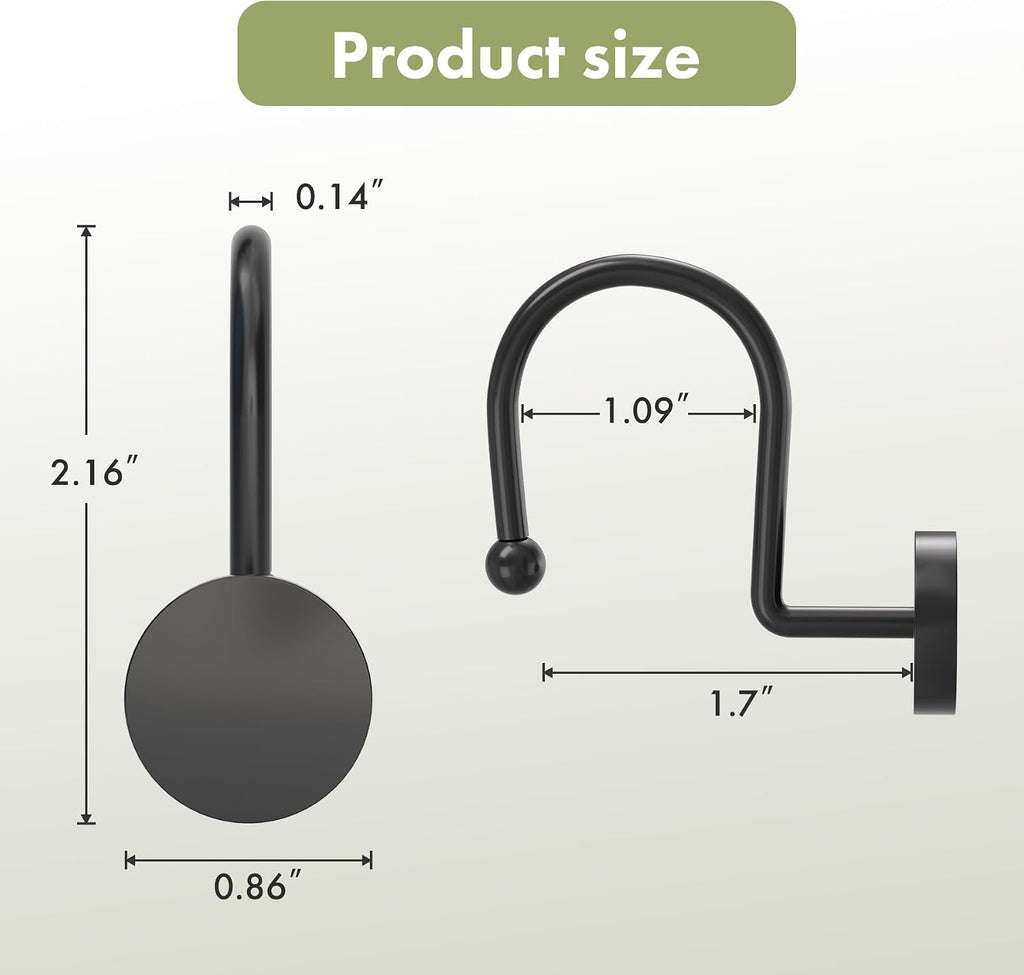 AmazerBath Shower Curtain Hooks, Shower Curtain Rings Heavy Duty Modern Decorative Black Shower Curtain Hooks Rust Proof Smooth Glide Shower Hooks for Shower Curtain Liner Shower Rod Hook, 12Pcs