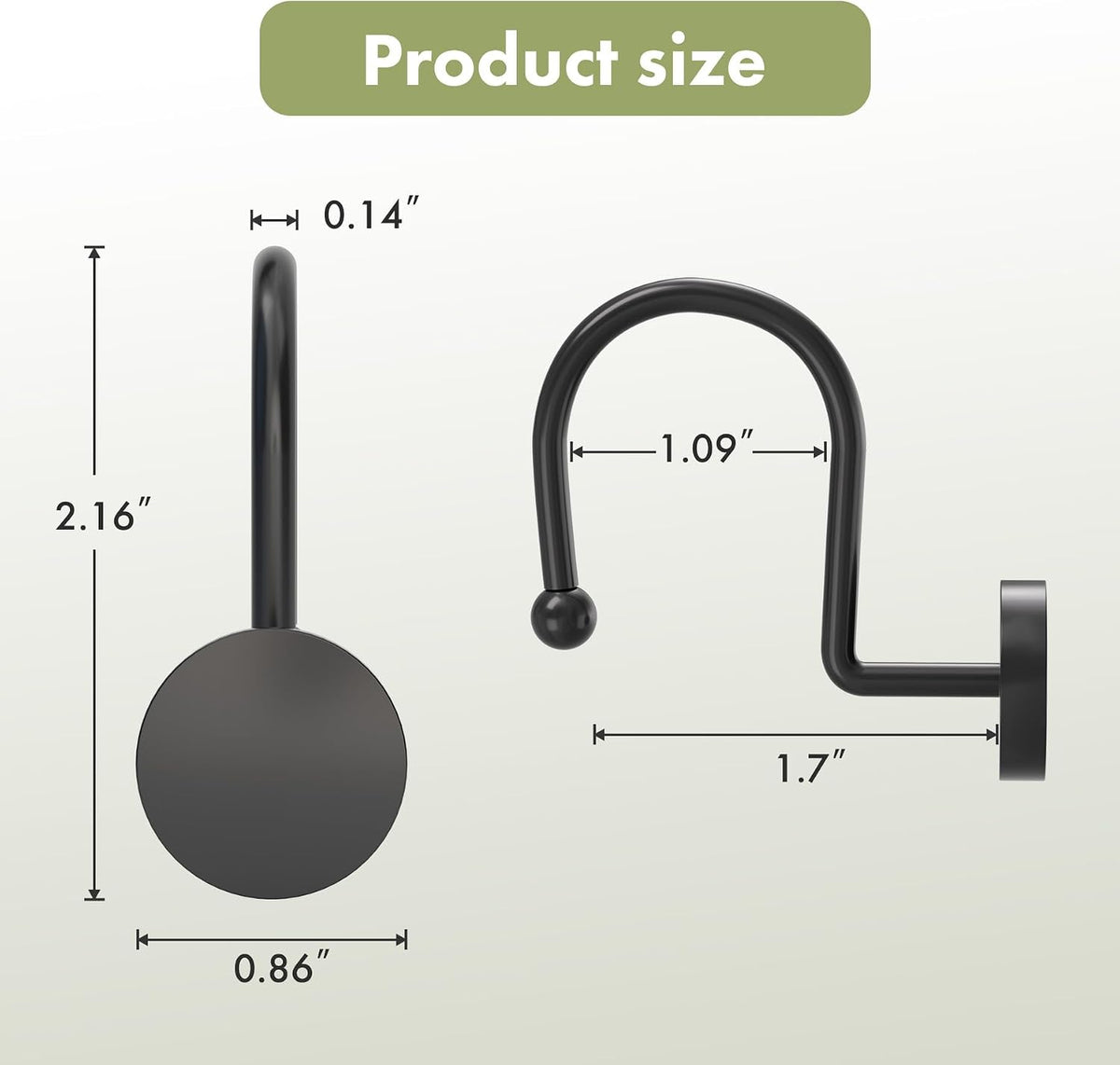 AmazerBath Shower Curtain Hooks, Shower Curtain Rings Heavy Duty Modern Decorative Black Shower Curtain Hooks Rust Proof Smooth Glide Shower Hooks for Shower Curtain Liner Shower Rod Hook, 12Pcs