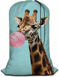 Swono Giraffe With Bubble Gum Sturdy Laundry Basket Hamper, Animals Pink Cute Wildlife Foldable Laundry bag Clothing Organization for Bathroom Bedroom Home Dorm Travel, Blue