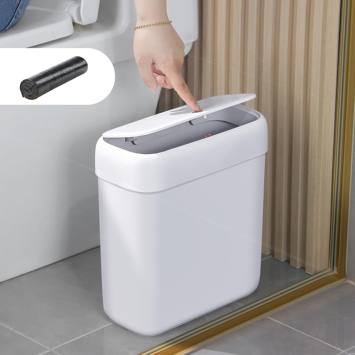 funest Trash Can with Lid, 3.3 Gallons/10.3 Qt Garbage Can with Press Top, Small Trash Can Dog Proof, Plastic Trash Bin, Waste Basket for Rv Bathroom Kitchen Bedroom Office White